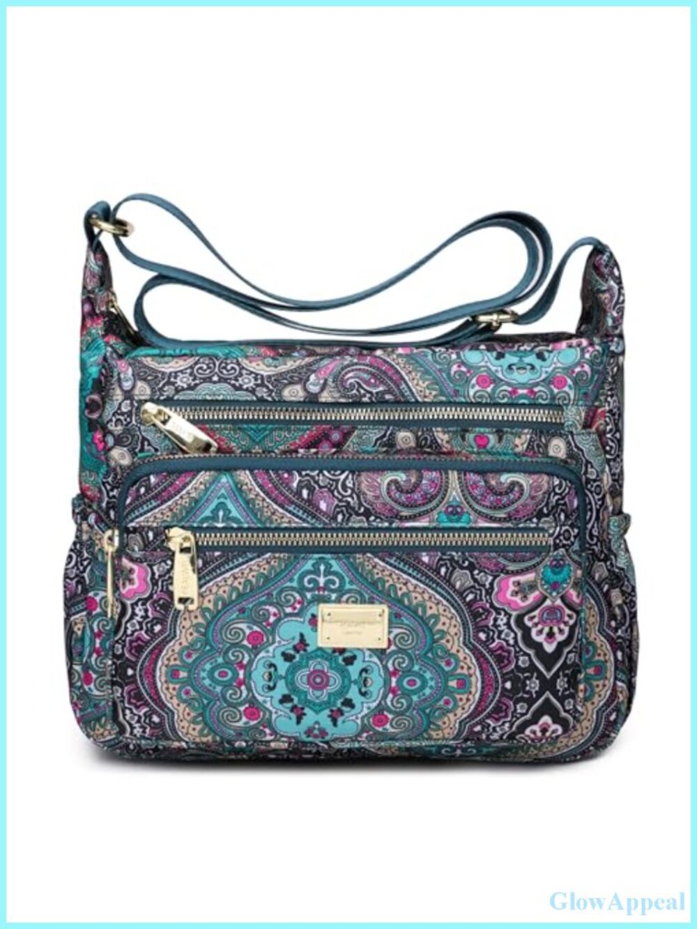 Nylon Tote Satchel with 10 Pockets, Adjustable Strap, Anti-Theft Back Zipper